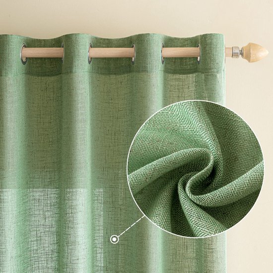Linnen Gordijnen - Met Ringen - Set van 2 - Groen - H160xB140cm