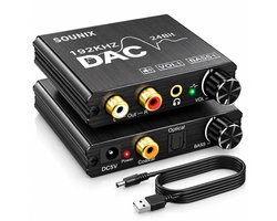 Sounix Digitaal naar Analoog Audioconverter 192KHz - Digital SPDIF/Optical/Toslink/Coaxial to Analog Stereo L/R RCA and 3.5mm Jack Converter-USB00117