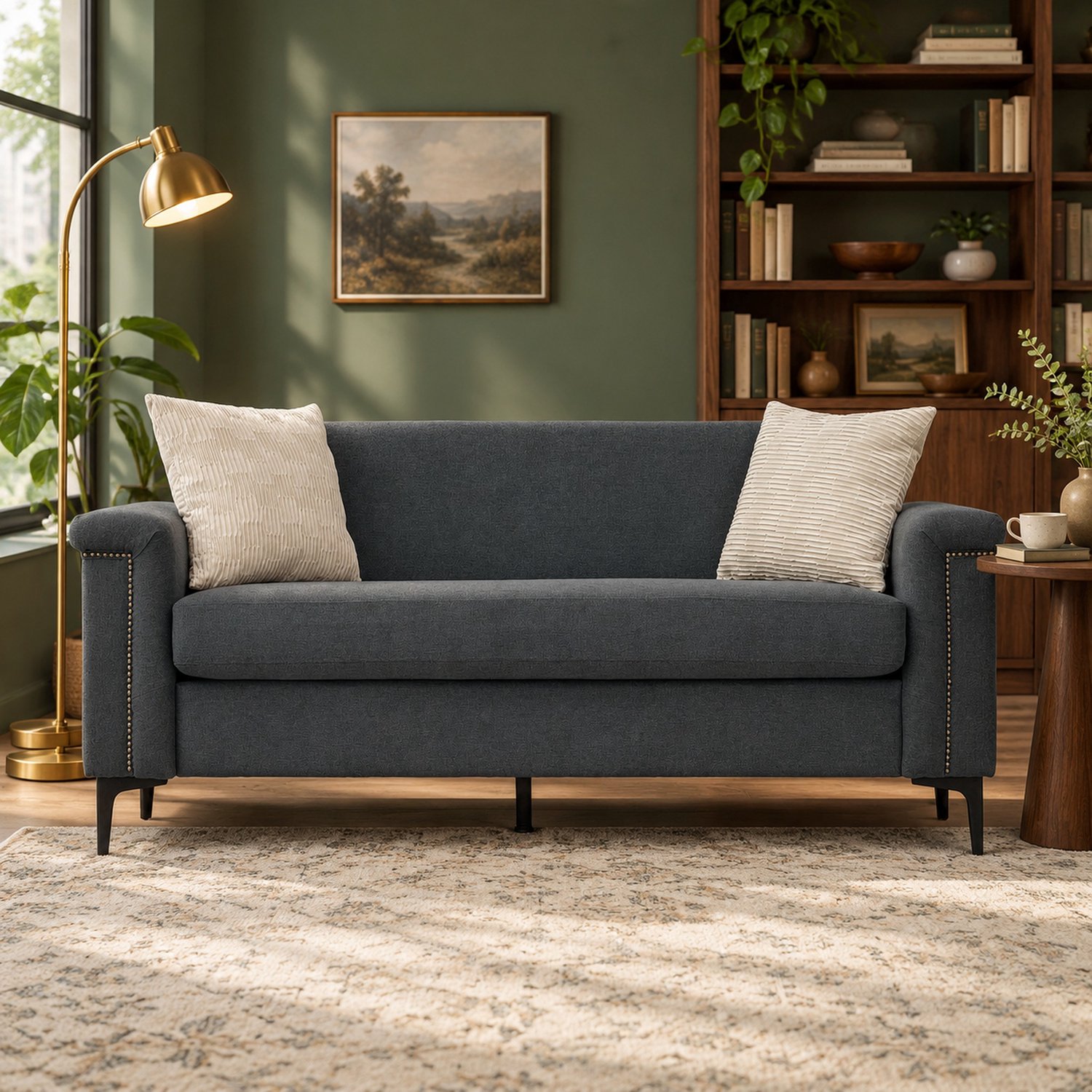 WUVRIE 2-zits bank 172 cm - Stoffen bekleding en metalen poten - Donkergrijs