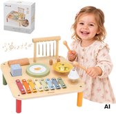 PolarB® Houten Muziektafel - Educatief Speelgoed - Muzikale Tafel met Xylofoon, Trommel, Gong, Bel, Rasp, Klankblok en Windchimes - 18 maanden