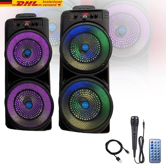 Bluetooth karaokespeaker Dual 8 inch met RGB-verlichting, microfoon en accu - zwart — afbeelding 5