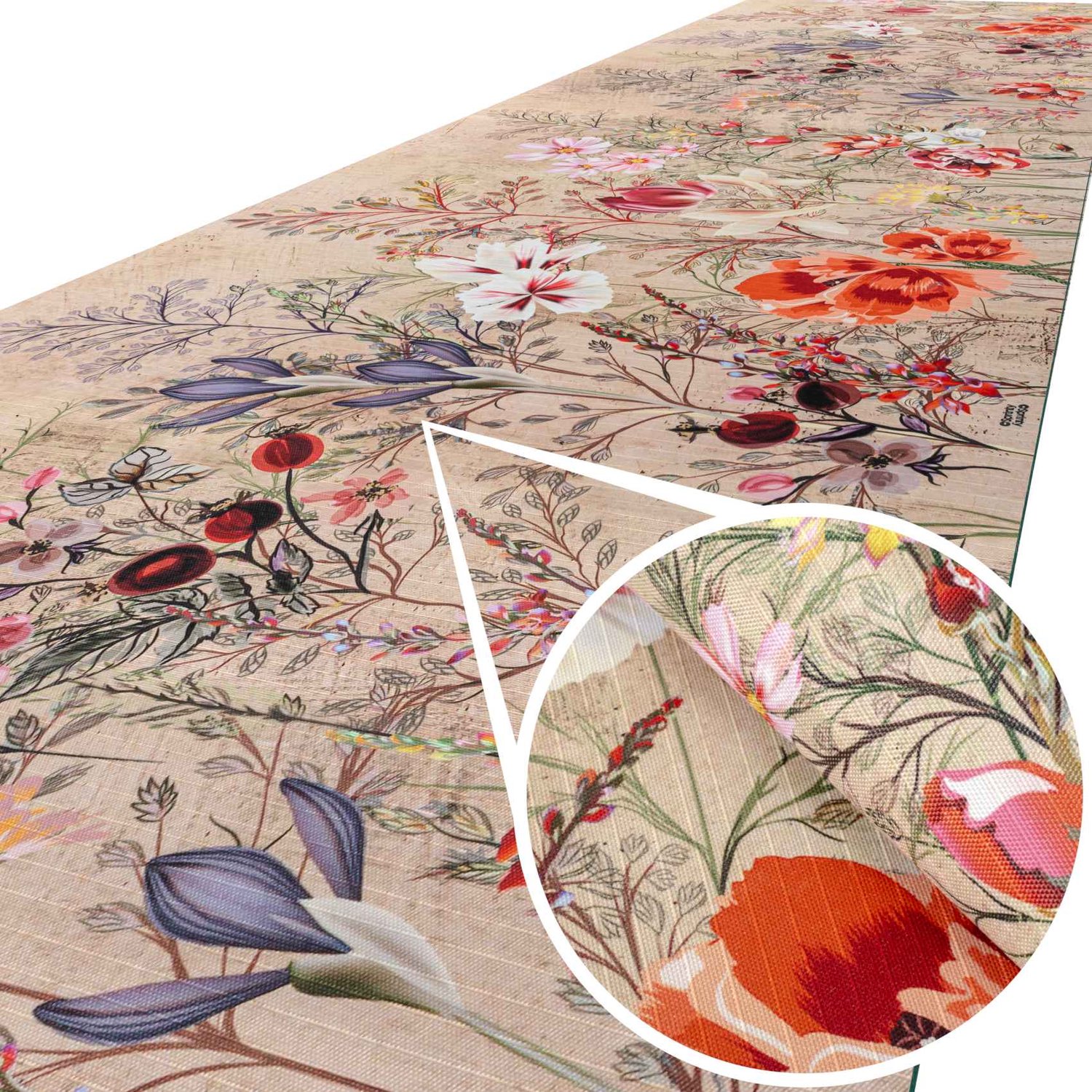 ANRO Profumo Veldbloemen Keukenloper Beige 140x52 cm - Antislip - 3 mm