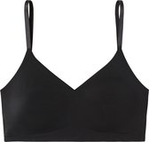 Zwarte bustier met verstelbare bandjes en V-hals.