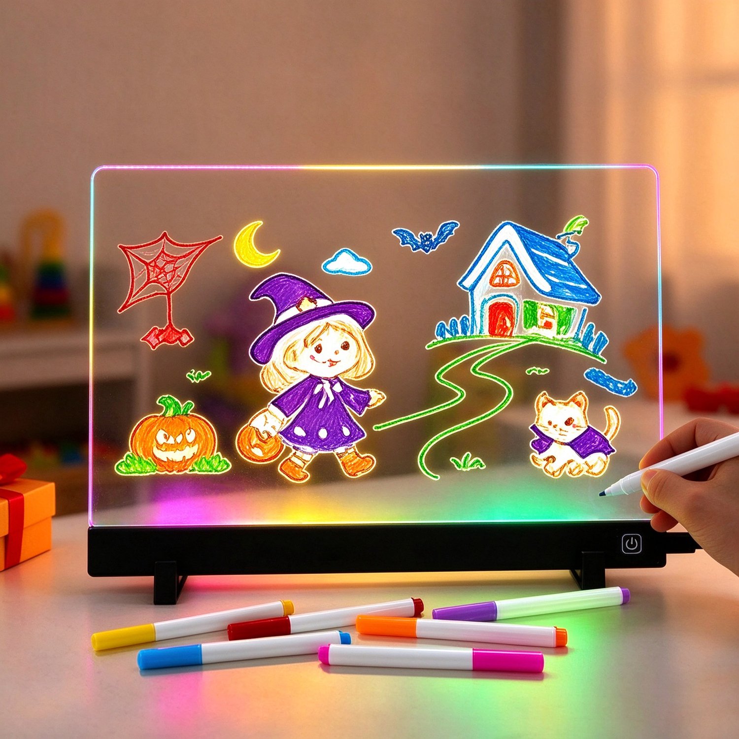 Lifhelpe LED tekenbord - Lichtgevend tekentablet - Herbruikbaar oppervlak - Inclusief 7 neon stiften voor kinderen vanaf 3 jaar