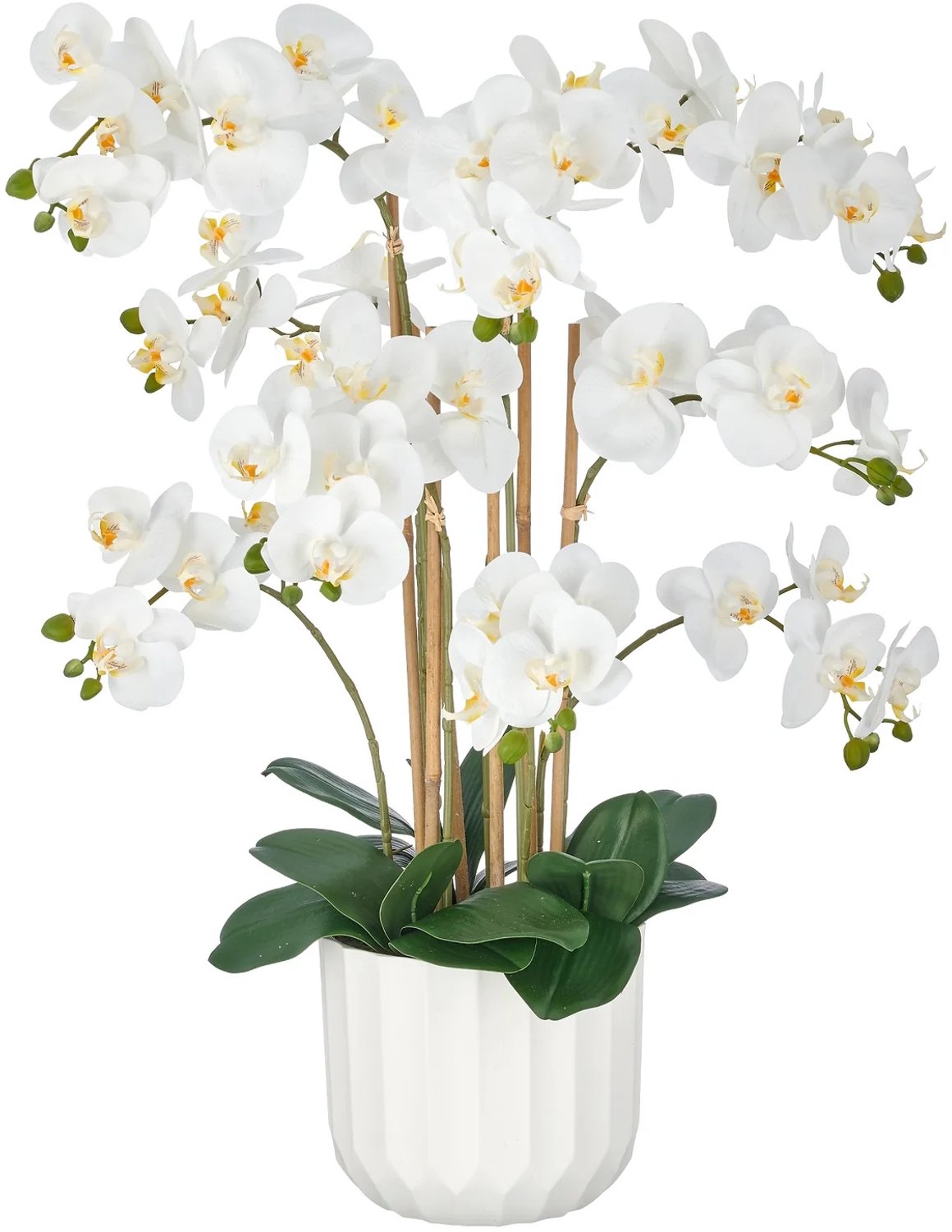 KOPU® Kunstorchidee 80 cm - Wit - 9 takken - Witte pot - Phalaenopsis
