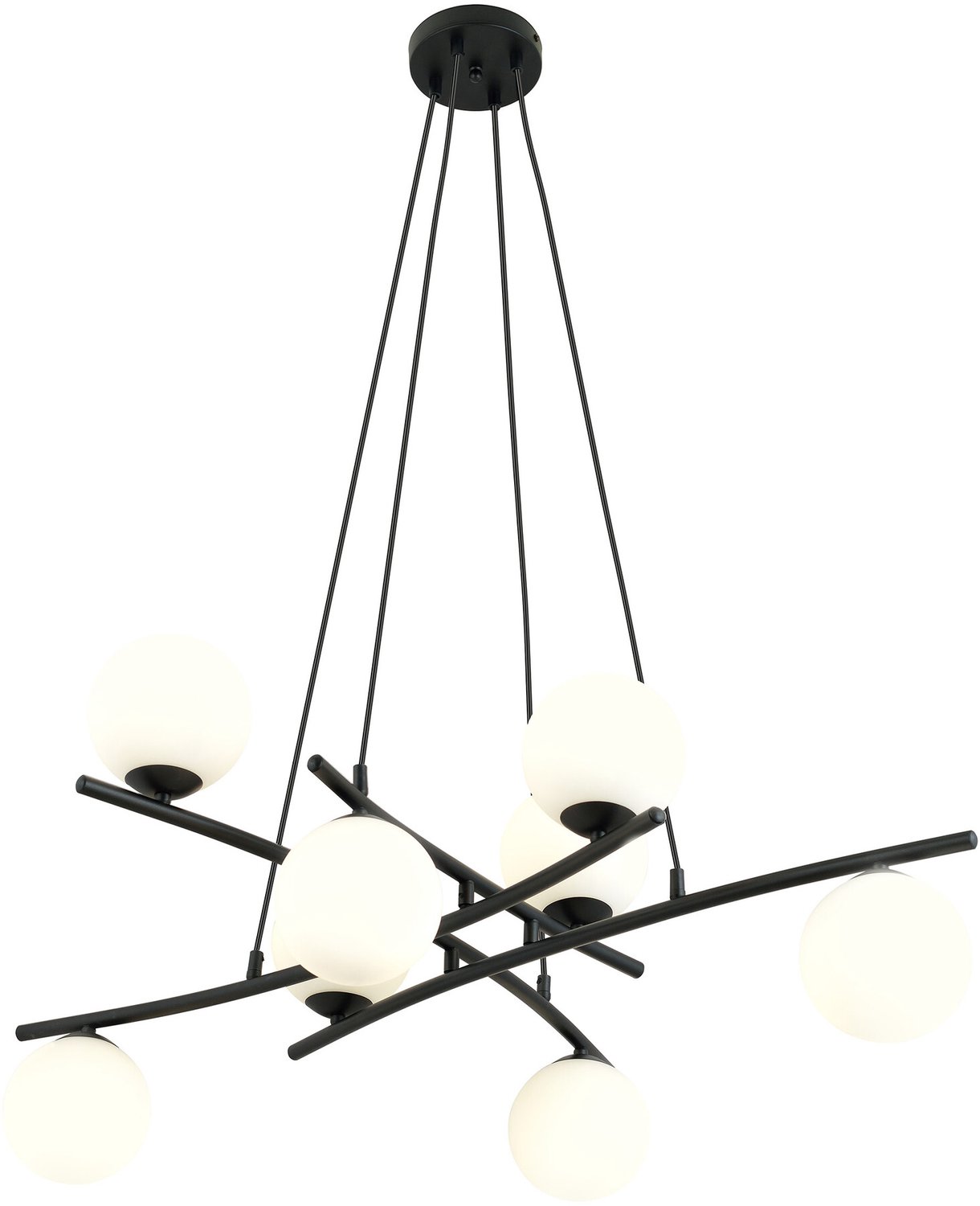 Emibig Heel grote zwarte hanglamp met 8 opaalwitte glazen bollen E14 - Perfect voor sfeervolle verlichting in elke ruimte