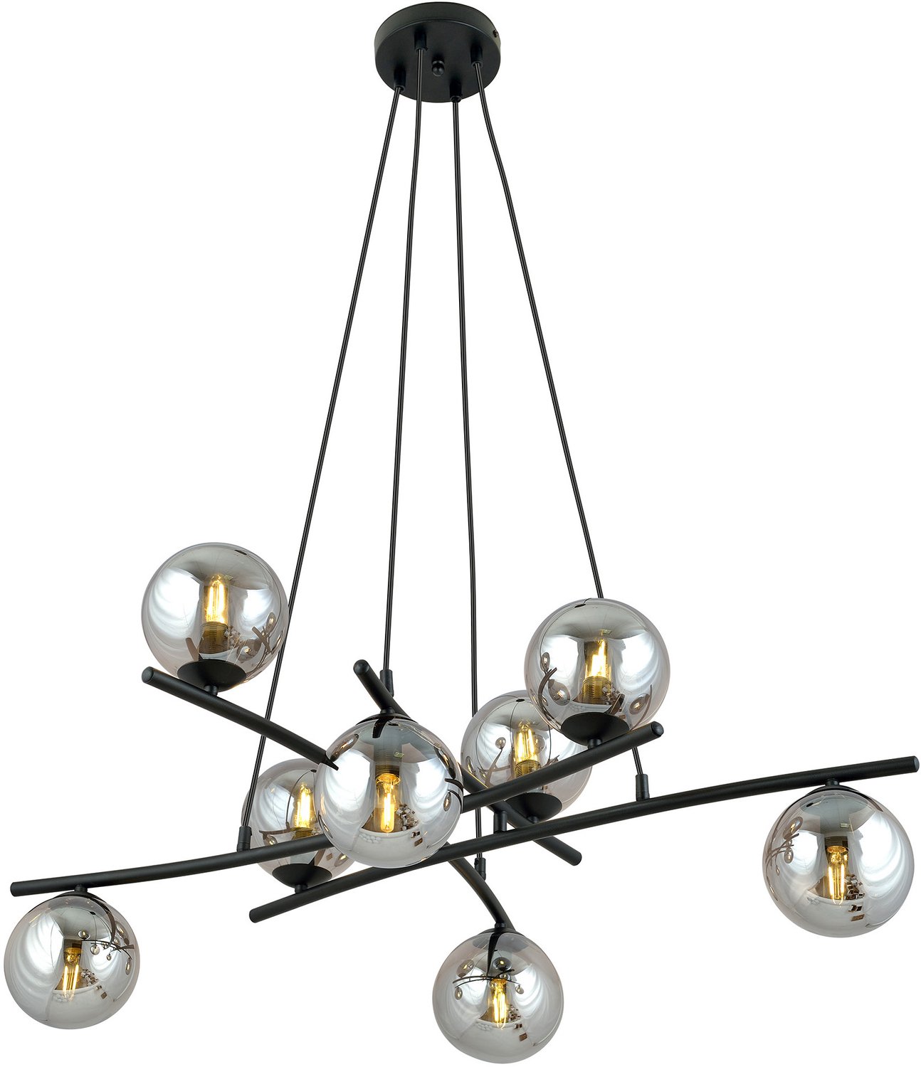 Emibig Uitzonderlijk grote zwarte hanglamp met 8 gefumeerde glazen bollen E14 - Perfect voor een stijlvolle ambiance