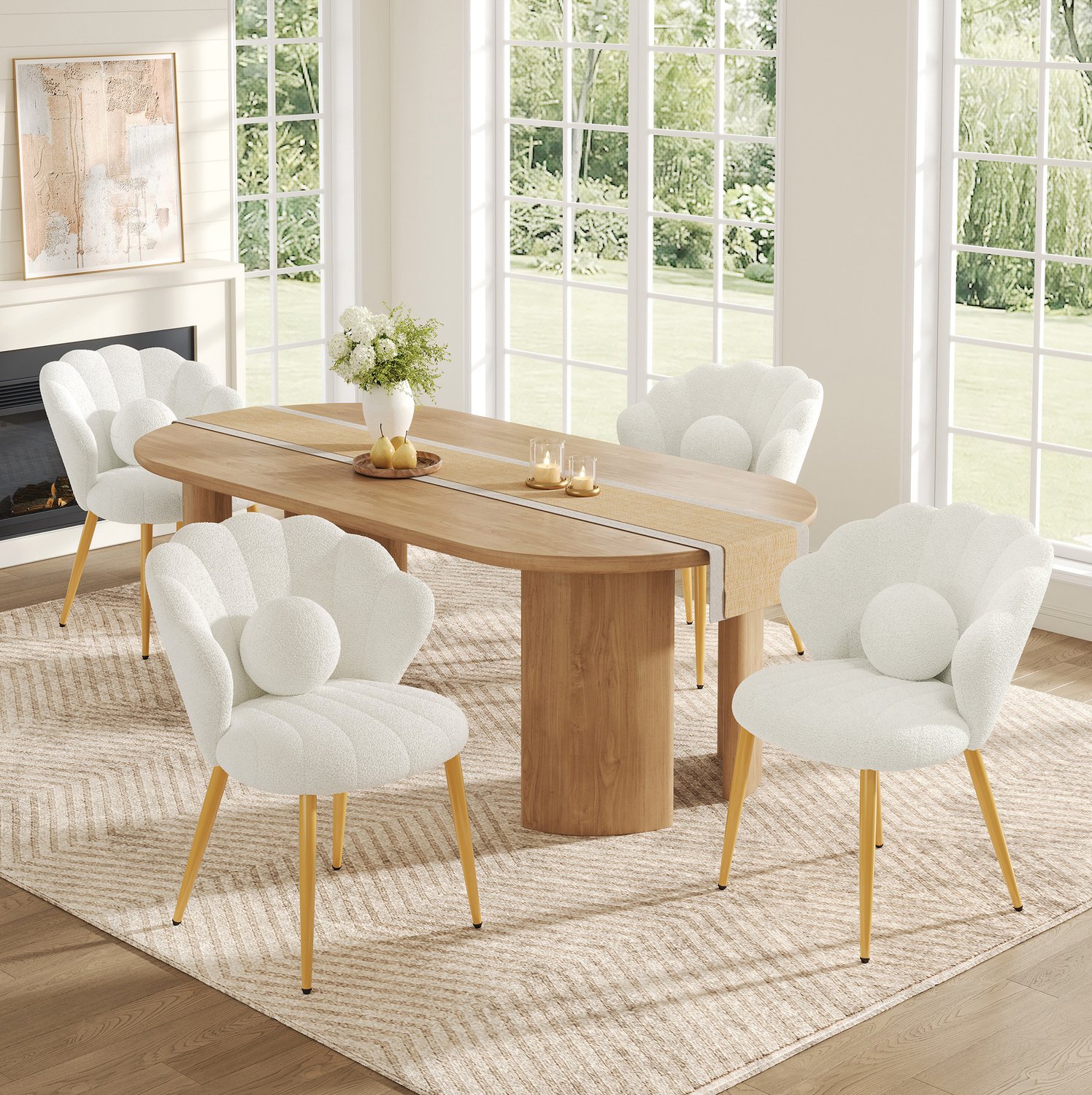 OKWISH Eetkamerstoel - Set Van 4 - Teddystof - Wit