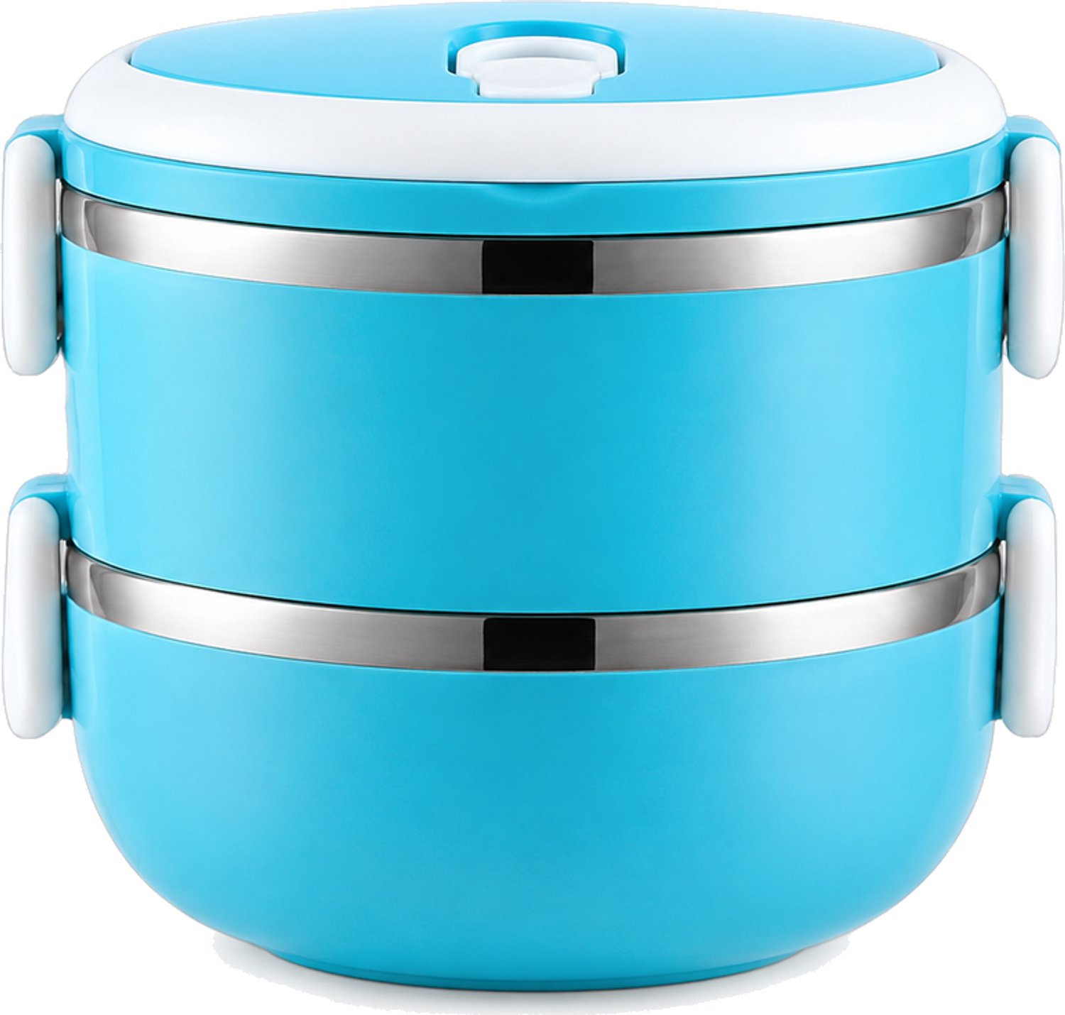 Broodtrommel: blauw, rond, met twee lagen, van 201-roestvrij staal, 1.400 ml