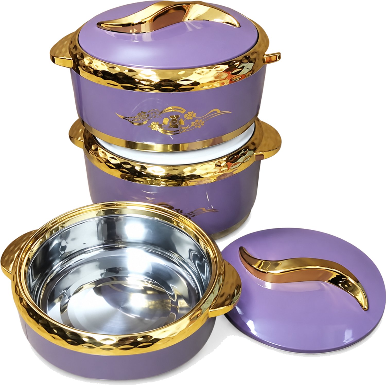 Broodtrommelset met 3 ronde lunchcontainers in paars, 1,5 l, 2 l en 2,5 l