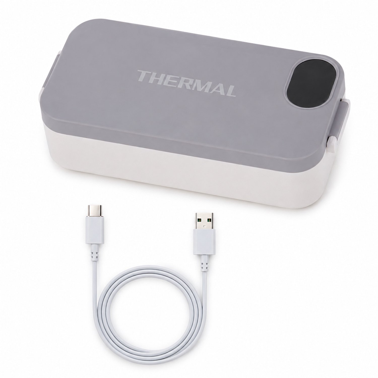 Grijze broodtrommel met USB-verwarming, één laag, 15 W en USB-kabel