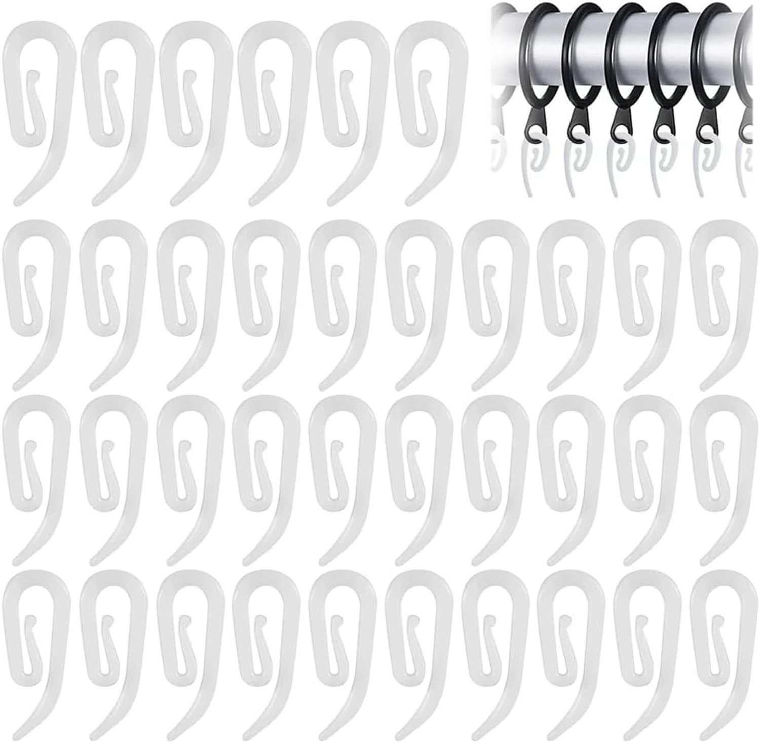 120 Reinforced G-Shaped Plastic Curtain Hooks, Curtains and Shower Curtains, Suitable for Door Curtains - ShopVlot