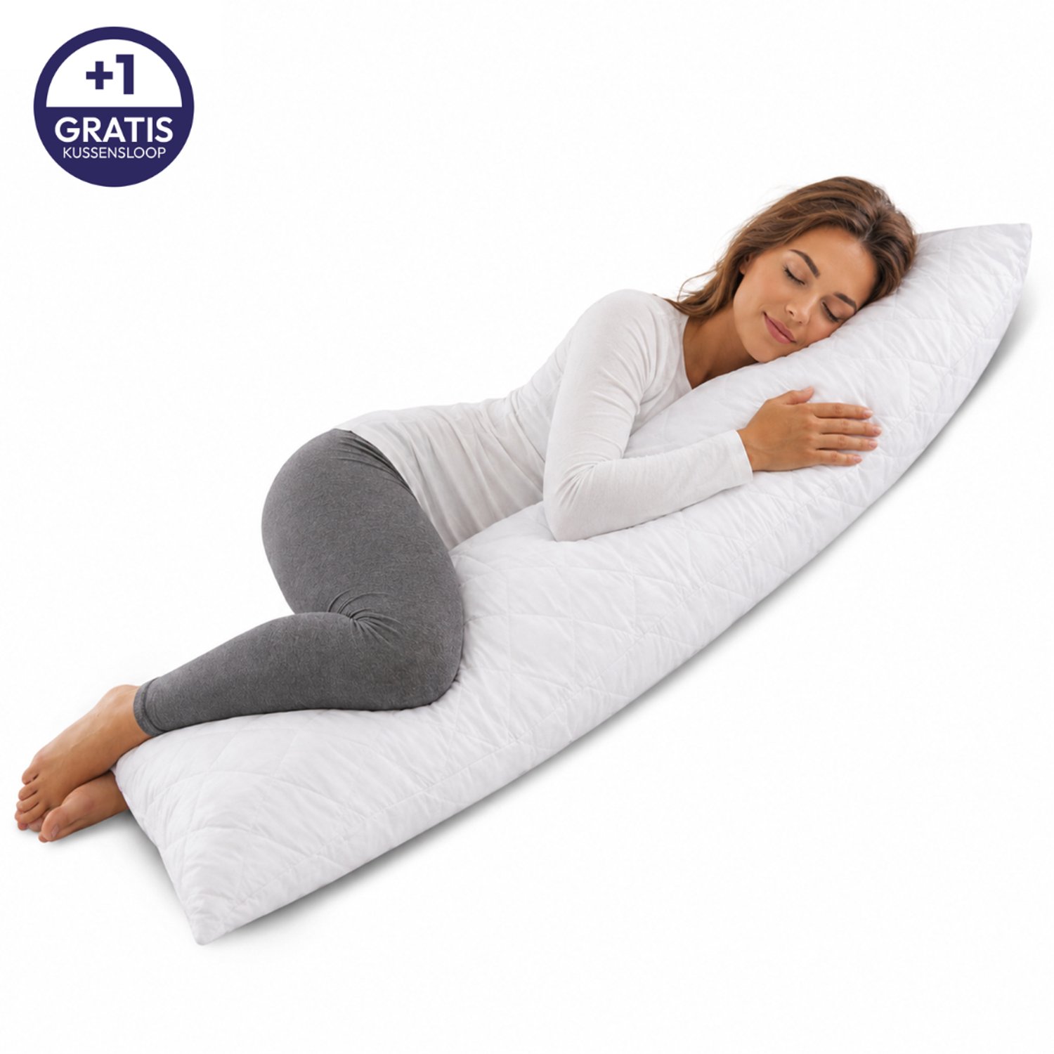 Comfeur Body Pillow - Ergonomisch - Zijslaapkussen, Zwangerschapskussen & Voedingskussen - Incl. Wasbare Kussensloop - Lichaamskussen met Wasbare Hoes - 40x145 cm