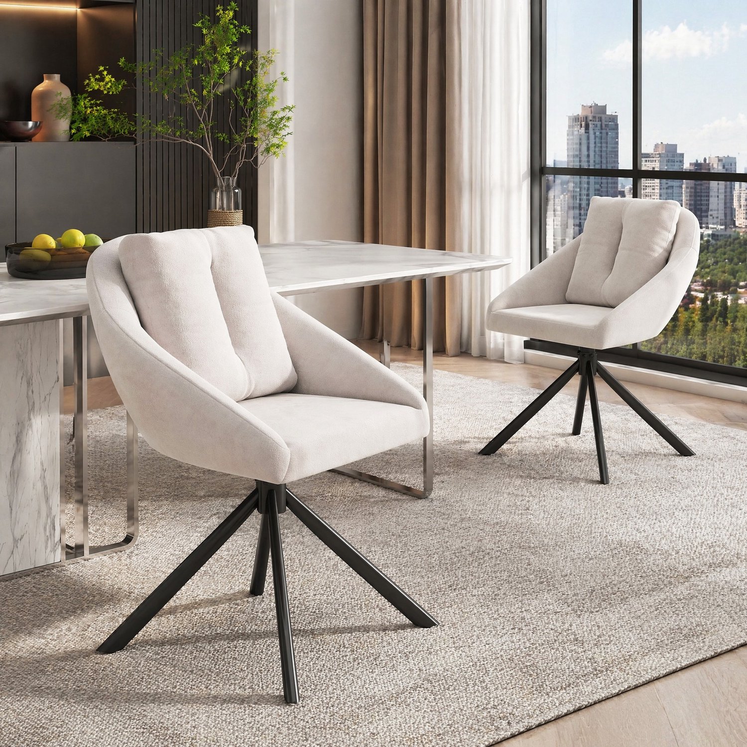 Maisentiel Draaibare eetkamerstoel 59 x 65 x 79 cm - set van 2 - velvet beige