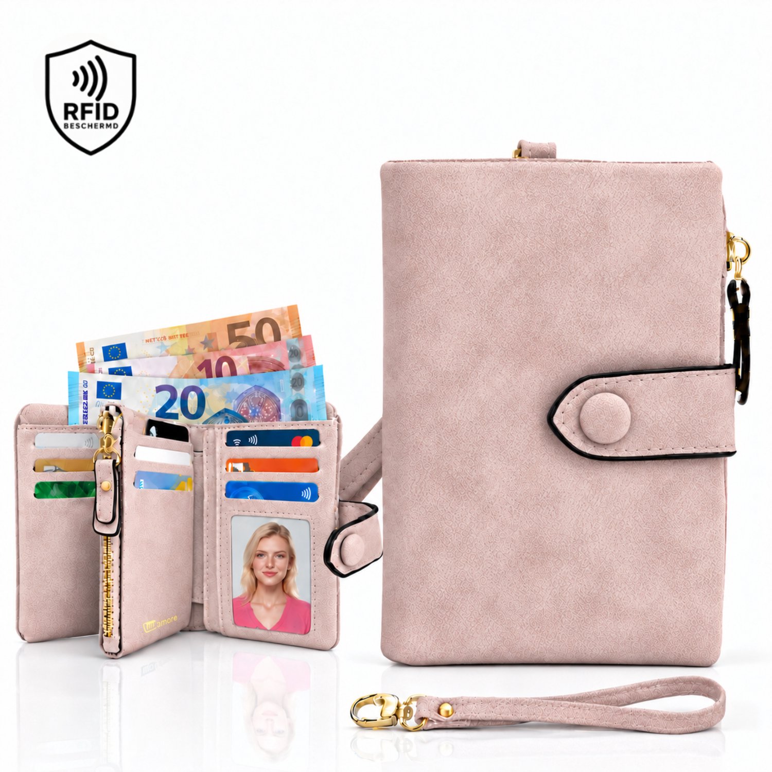 Luxamore® Dames Portemonnee Compact – Veel Vakken – RFID Beschermd – Roze – Cadeau voor Vrouwen