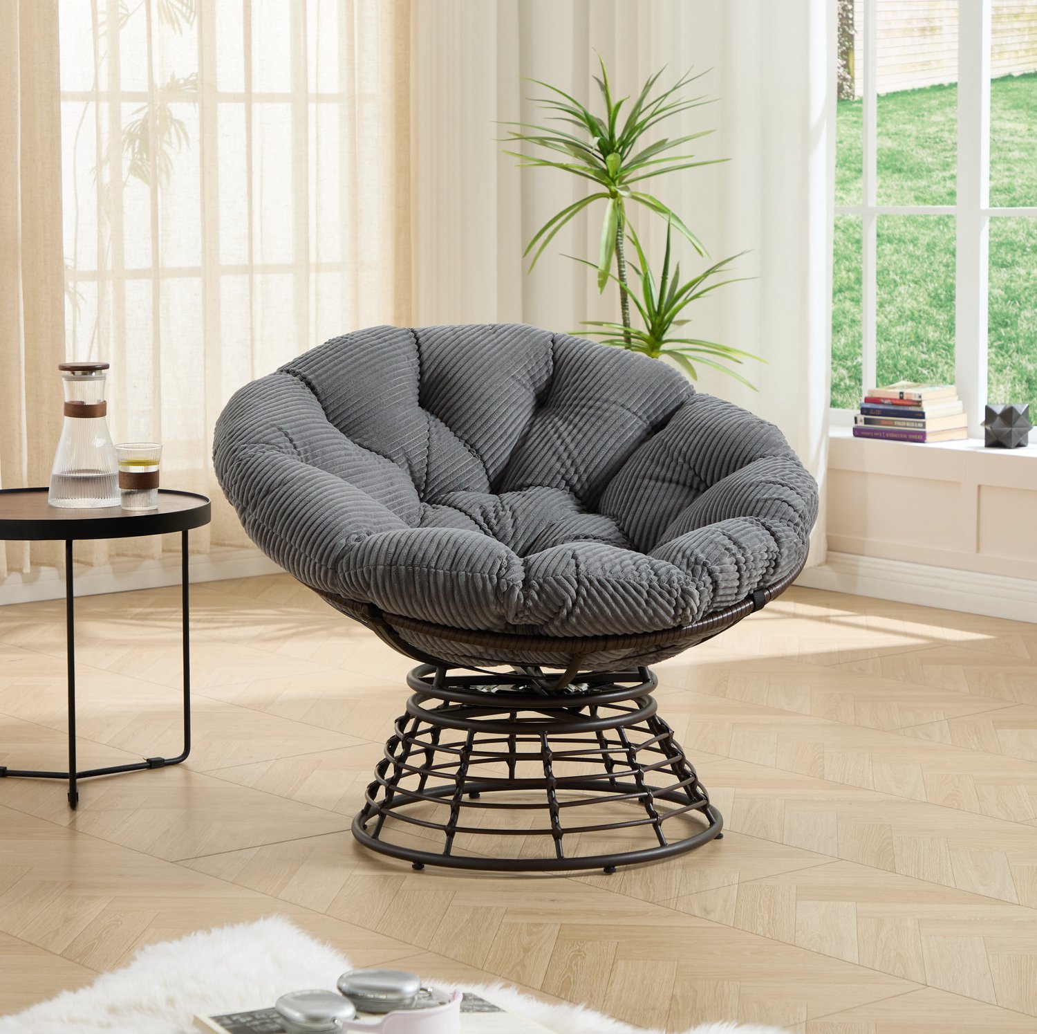CHICFURN Papasan fauteuil - 360 graden draaibaar - Rond - Grijs