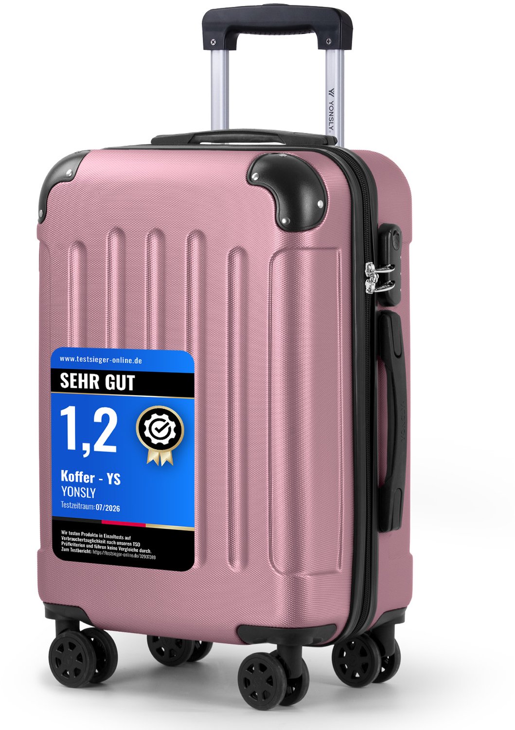 YONSLY Handbagage Koffer - 55cm - 40 L - Cijferslot- 360° Draaibare Wielen - Roze