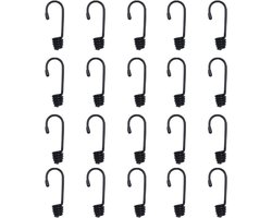20 Stuks Zwarte Schokkoord Haak 6mm, Kunststof Gecoate Spirale Bungee Touw Eindhaak voor Elastisch Koord, Ideaal voor Tuin en Camping