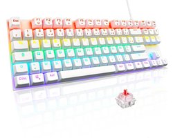 mechanisch gamingtoetsenbord, 87 toetsen, bekabeld, USB, AZERTY, Frans, led-achtergrondverlichting, meerkleurig, gaming, compact, zonder cijferblok, PC/PS4/PS5/Xbox nieuw