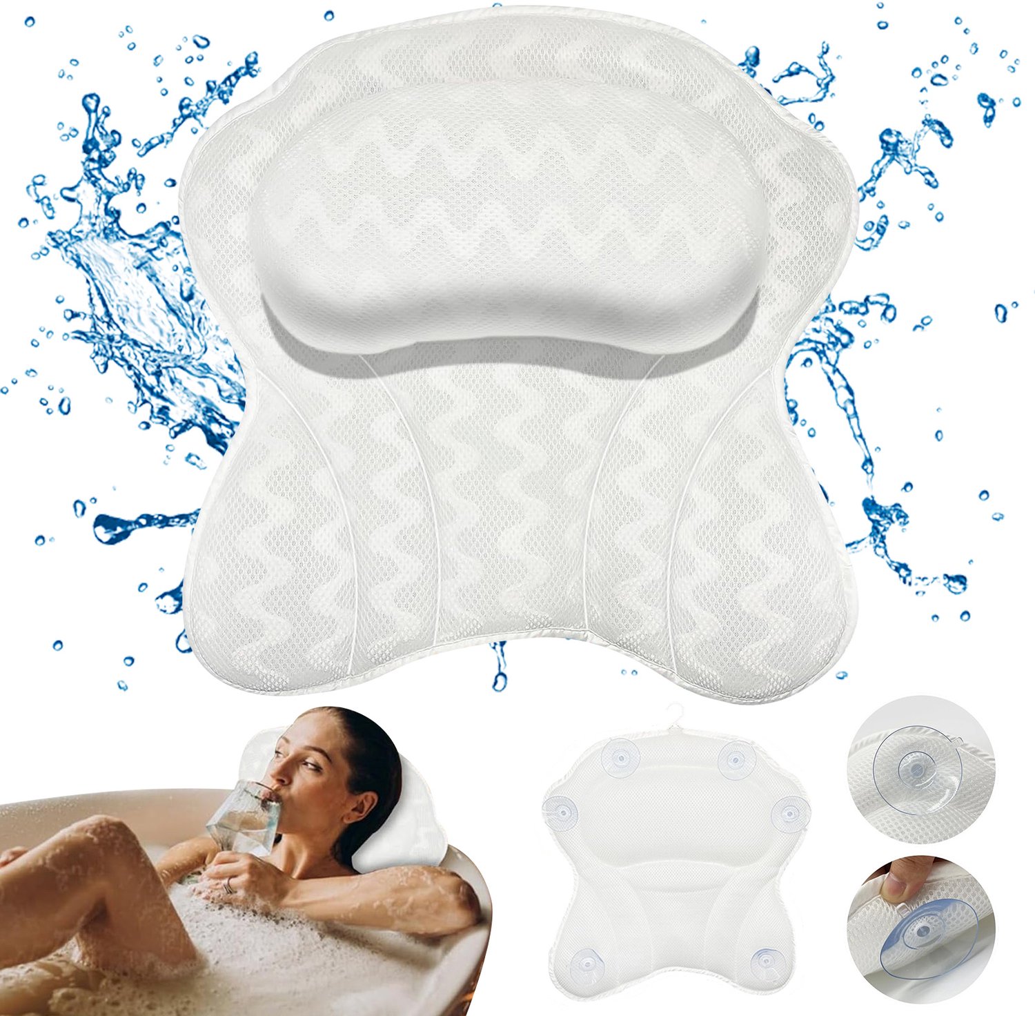 MIVRAY Badkussen - Nekkussen bad - Badkussens voor in bad – Comfortabele Rug- En Neksteun – Vlindervorm – Voor Badkuipen – Machinewasbaar – 40 bij 40 bij 3 cm – Polyestervezel – Vlindervorm - Wit
