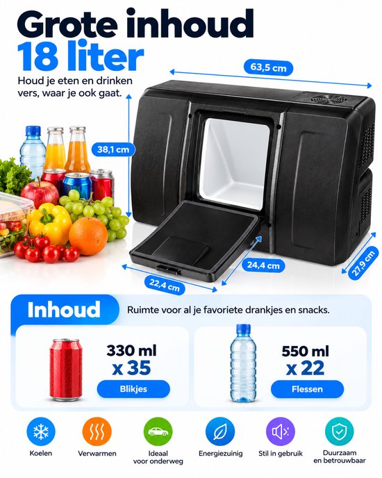 Davilon PolarX Pro autokoelbox 18L - Koelt van 10°C tot -18°C - 12V Compressor Koelbox - Gebruik via Armleuning Achterbank van Merkloos — afbeelding 3