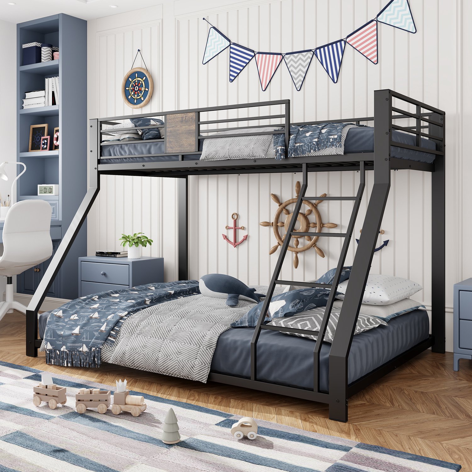 Zubaliya Metalen stapelbed - 90 x 200 / 140 x 200 cm - Zwart - Links of rechts monteerbare ladder