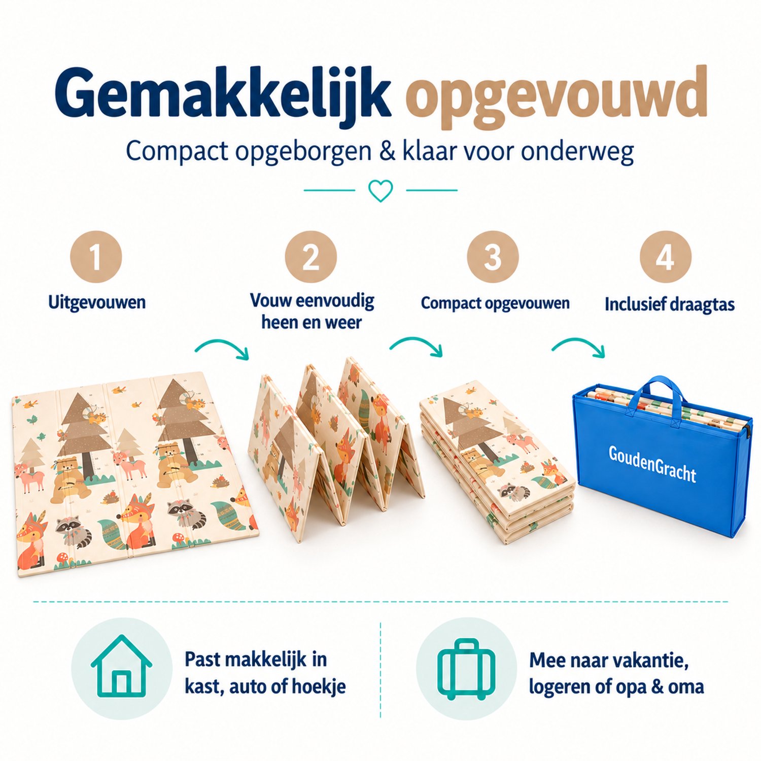 GoudenGracht - Speelmat - Speelkleed - Speelmat Baby - Dubbelzijdig - Opbergtas - Speelkleed Baby - Speelmat Foam - 150 x 200 cm - Opvouwbaar - Beige - Baby Speelgoed 6 maanden - Baby cadeau - Kraamcadeau – foto 3