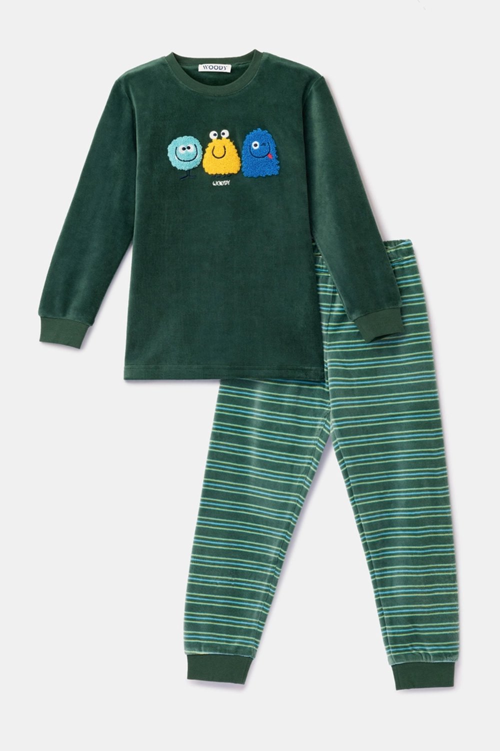 Woody pyjama jongens/heren velours - donkergroen - space buddies - 262-10-PLC-V/789 - maat 164