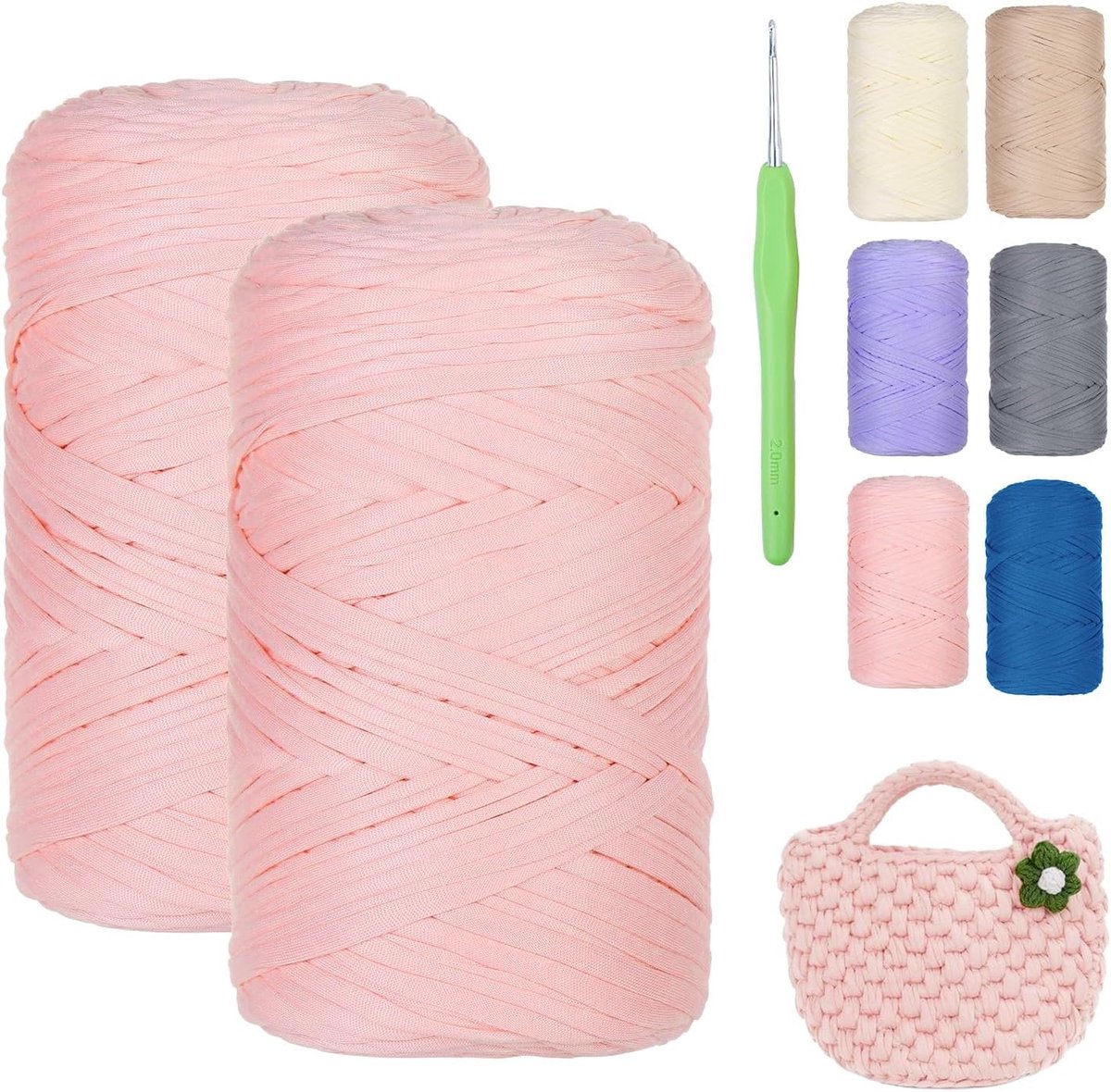 Garen 2 x 200 g, lintgaren voor haken en breien, haakgaren voor tassen, textielgaren voor manden, tapijten, woondecoratie, haakgaren, dik garen voor doe-het-zelf kunsthandwerk (roze)