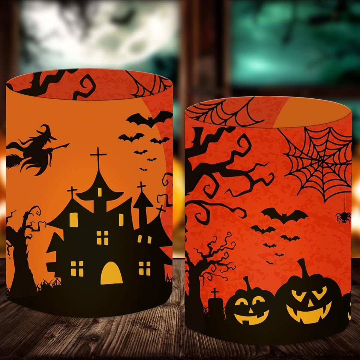 12 windlichten, tafeldecoratie, Halloween-decoratie, griezelig windlicht voor Halloween, verjaardag, decoratie, feestdecoratie, binnen buiten, geschikt voor theelichtjes of kaarsen