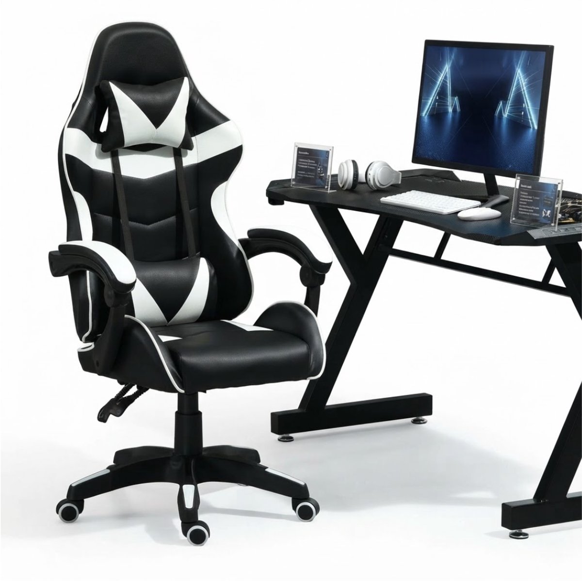 SP® Gamestoel - Ergonomische Bureaustoel - Bureaustoel - Zwart/Wit - 49cm x 63cm x 127cm