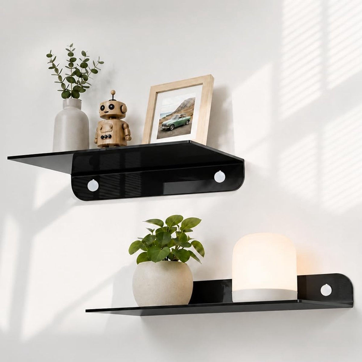 Zwevend Wandrek,Zelfklevend,voor Woonkamer,Slaapkamer,Zwart,2 PCS
