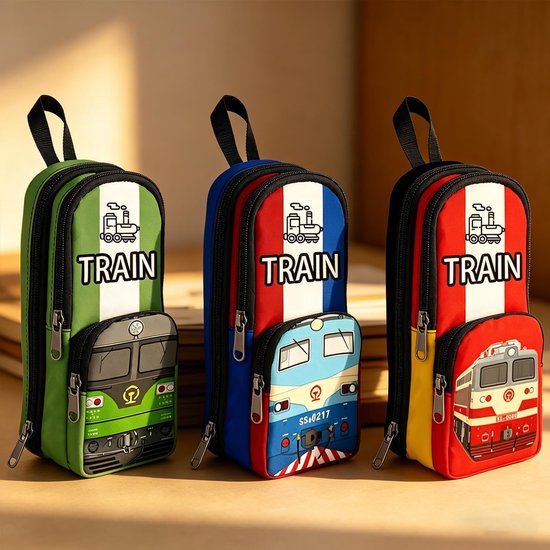 rood, geel, grote capaciteit, creatieve trein vorm, pennenzak, studenten draagbare schrijfwaren, opbergtas, multifunctionele etui voor kinderen, geschenken, opening van de schooltijd — afbeelding 5