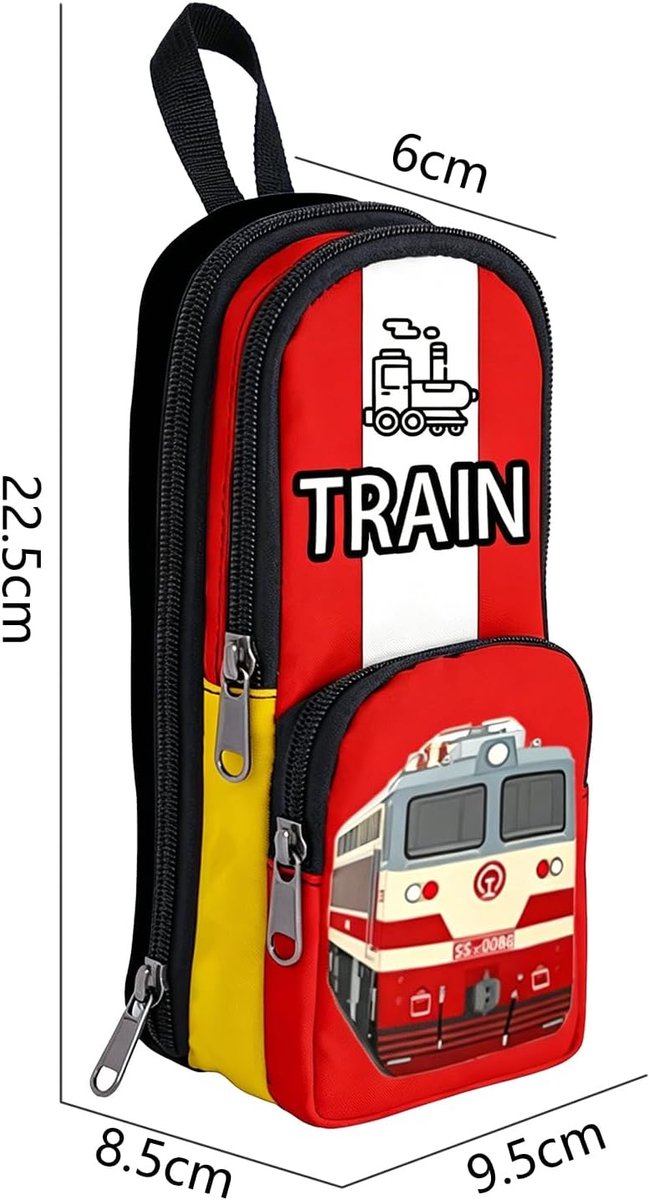 rood, geel, grote capaciteit, creatieve trein vorm, pennenzak, studenten draagbare schrijfwaren, opbergtas, multifunctionele etui voor kinderen, geschenken, opening van de schooltijd — afbeelding 2
