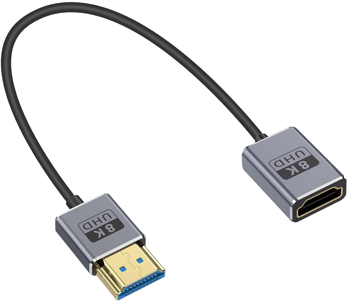 8K HDMI-verlengkabel 1 voet/30 cm, ultradunne HDMI-kabel mannelijk naar vrouwelijk snoer, coaxiale korte HDMI-kabel, ultra hoge snelheid 48 Gbps bandbreedtes ondersteuning 8K @60Hz, 4K @240Hz