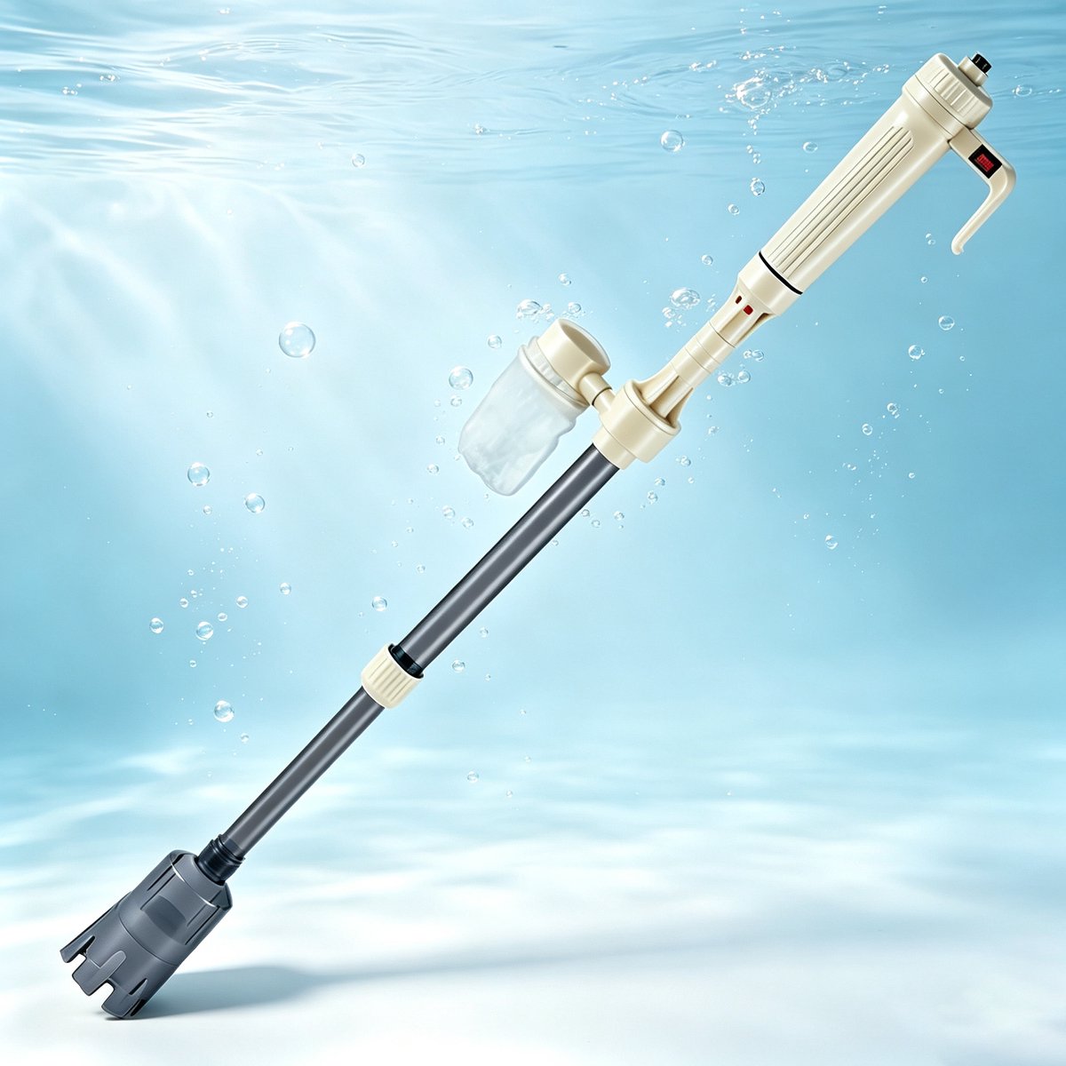 Elektrische Aquarium Waterwisselaar & Grindreiniger met Sterke Zuigkracht Automatisch Water Vervangen Vuil Verwijderen en Grind Reinigen Verstelbare Lengte (60–95 cm) Beige