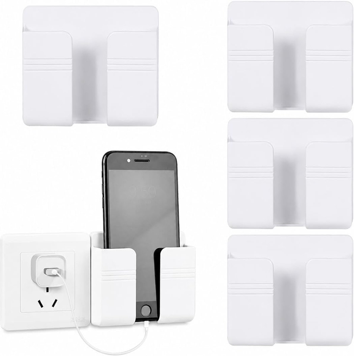 telefoonhouder voor badkamer voor wandmontage – 4 stuks zelfklevende telefoonhouder 3M met doos voor het opladen van afstandsbedieningen, kleur wit