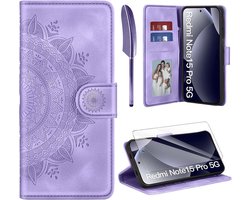 Ivencase lederen hoes voor Xiaomi Redmi Note 15 Pro 5G, premium klaphoes met kaarthouder, (kaartvak) (PU-leer) (standaard) beschermhoes voor Redmi Note 15 Pro 5G, lichtviolet