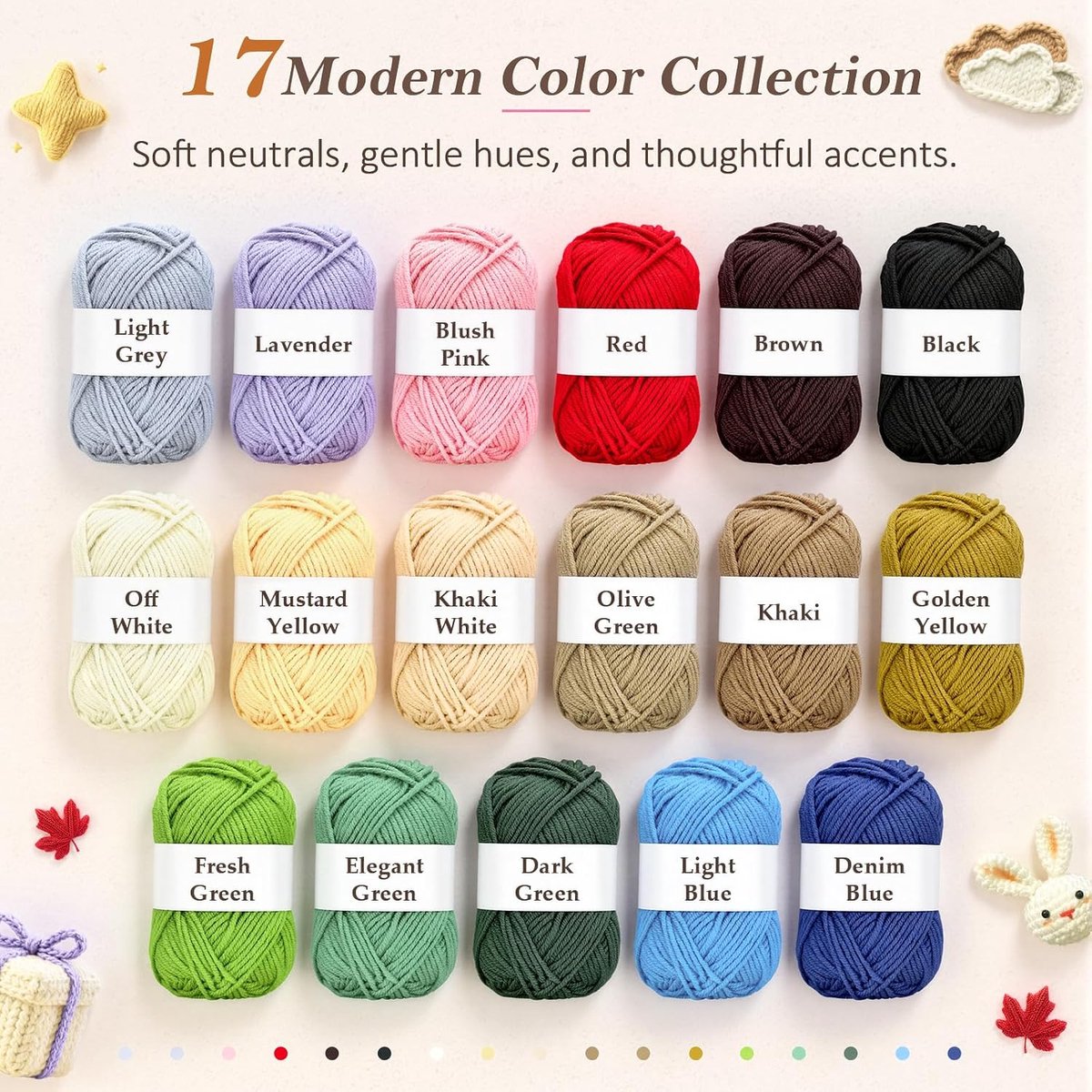 74-delige haakset voor beginners met 17 garens, 9 ergonomische haaknaalden 2,0-6,0 mm, 12 fijne haaknaalden, accessoires en haaktas, voor beginners en gevorderden