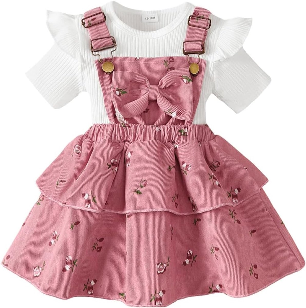 Kleding voor kleine kinderen, babymeisjes, lange mouwen, gebreid, geribbeld, strik, corduroy, bretelrok, jurk, outfits