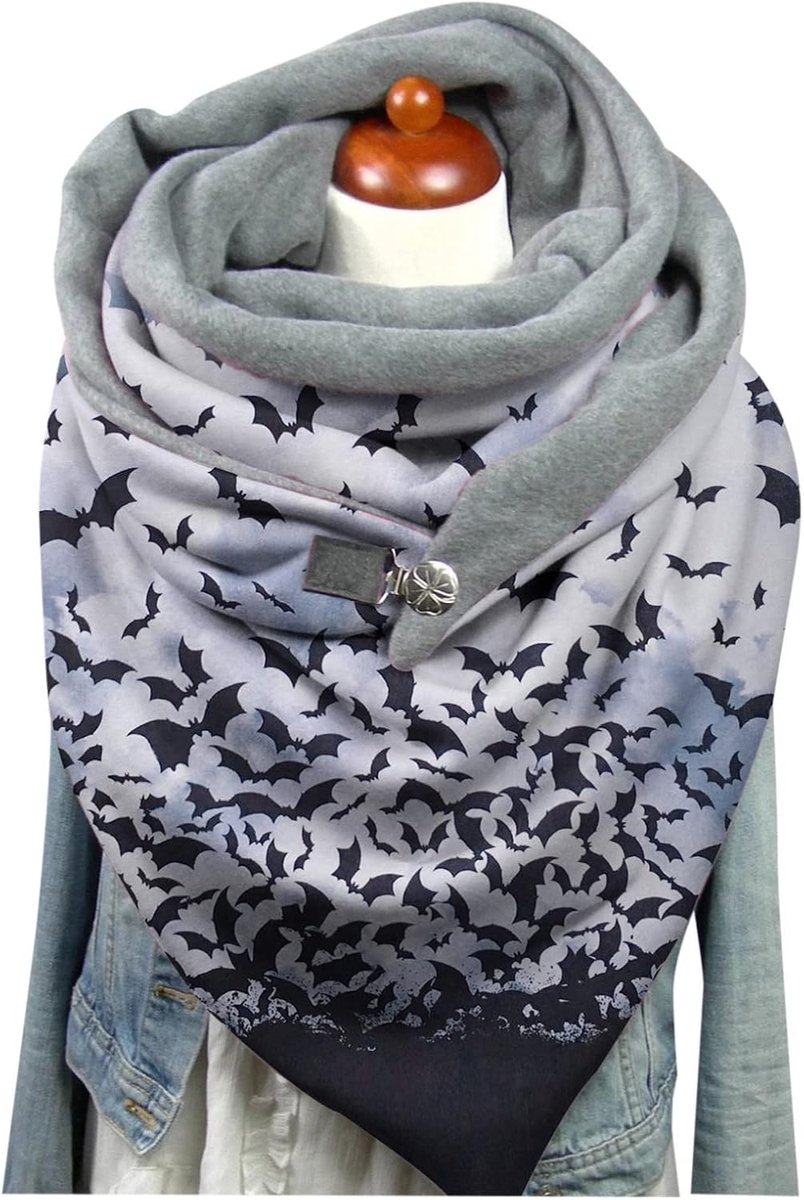 Vrouwen vleermuis print sjaal Halloween zachte knoop wrap casual warme sjaal sjaal sjaal vrouwen B