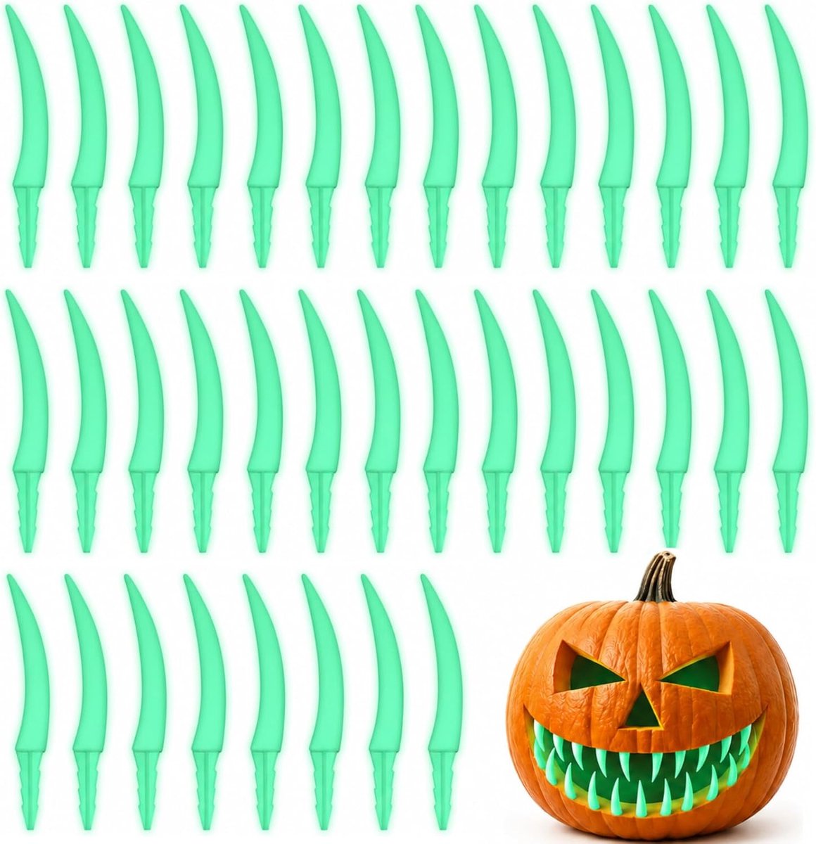 36 stuks Halloween-pompoentanden - Spooky Jack O 'Lantern Fangs voor doe-het-zelf snijwerk, herbruikbare pompoendecoraties voor Halloween-feesten en spookhuisdisplays (laminachtige