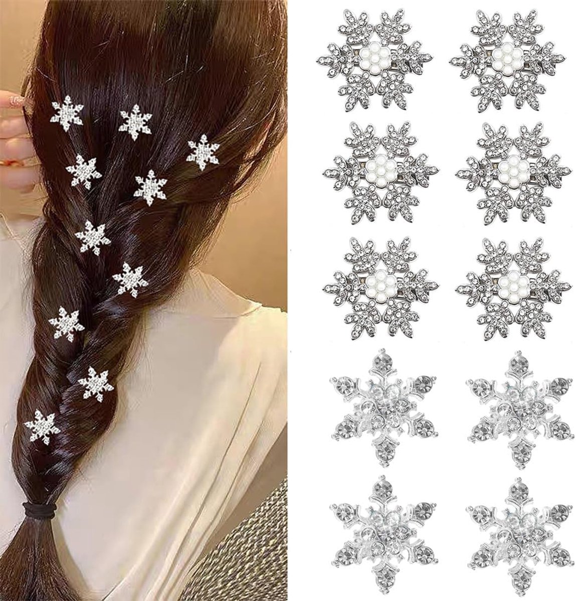 14 stuks sneeuwvlokken haarspelden meisjes, mini-haarspelden, kinderhaarspeld, glitter strass-steentjes haarspeld, voor winter, Kerstmis, bruiloften