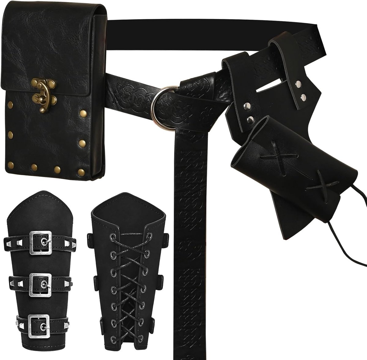 Ridderaccessoires, Halloween necromantenpak, steampunk heuptas, leren riem, kostuumaccessoires