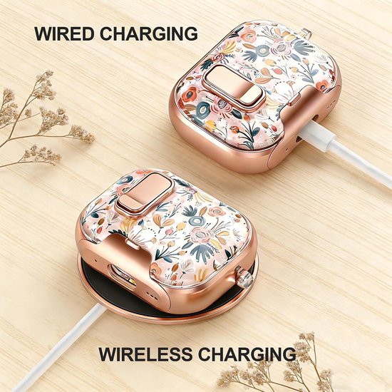 compatibel met AirPods 4e generatie schattige bloemen AirPods 4 hoes met slot roze bessen bloem shell met telefoonstandaard functie & karabijnhaak — afbeelding 4