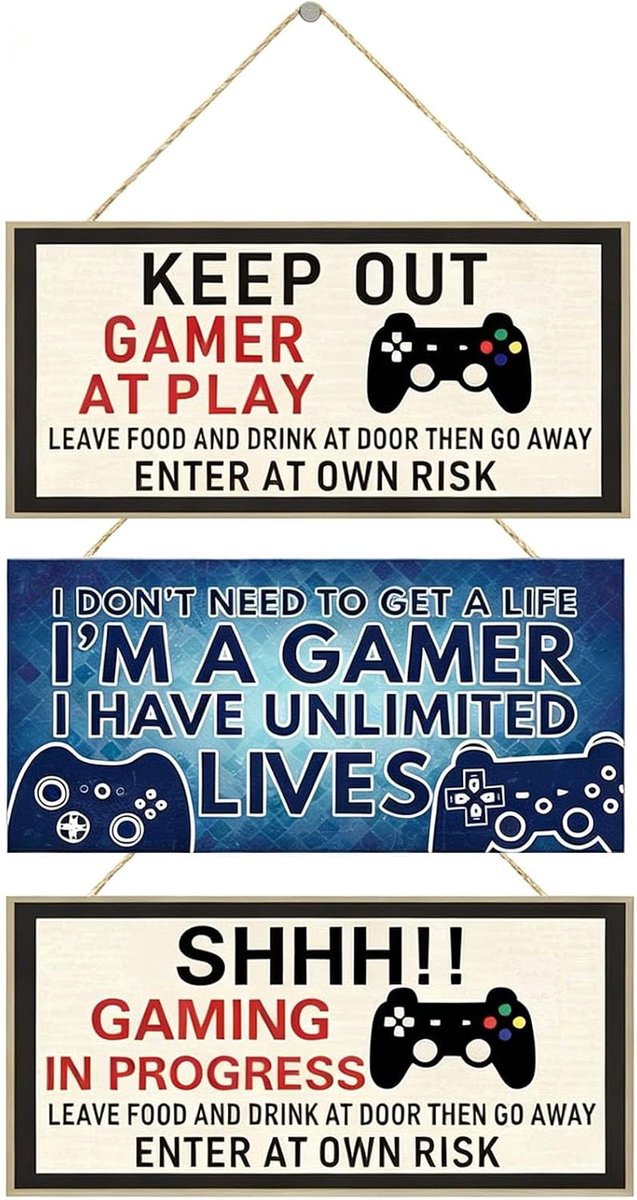 Not Disturb Gaming Hangbord, wanddecoratie, grappig houten bordje voor gamers, slaapkamer, tienerdeur, 20 x 10 cm (stijl 2)