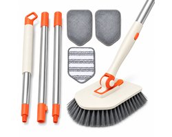 BOTC Douche Schrobborstel - 128cm steel - 3-in-1 Reinigingsborstels met 3 verschillende reinigingskoppen - Badkamer - Oranje