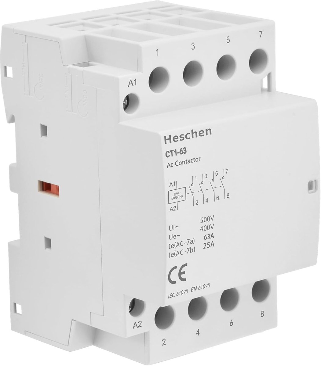 AC-beveiliging CT1-63 - 63A 4-polig - normaal open - 12V spoelspanning - 35mm DIN-rail houder