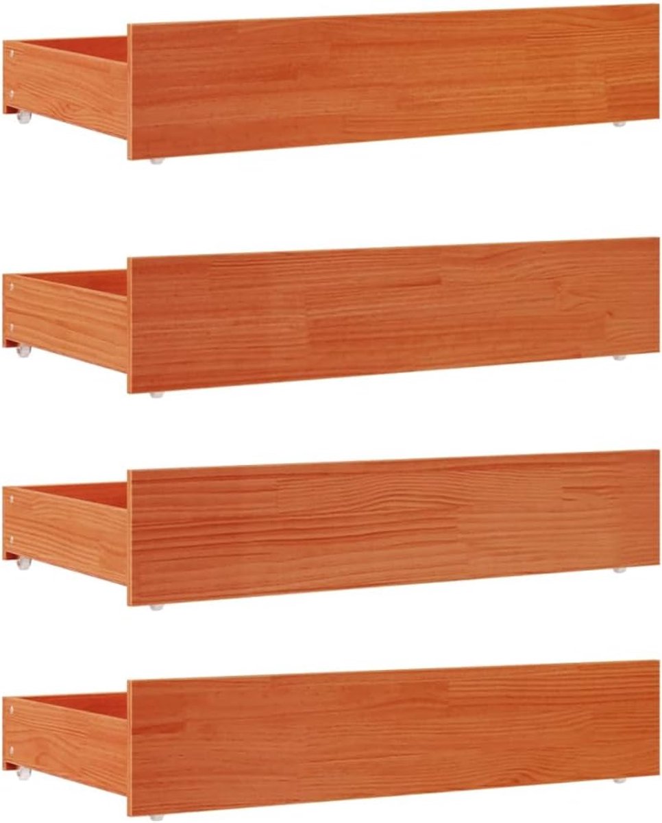 Set van 4, waxbruin, massief grenen, 95 x 57 x 18 cm, rolkast, onderbedcommode met wieltjes, voor slaapkamer, opbergruimte