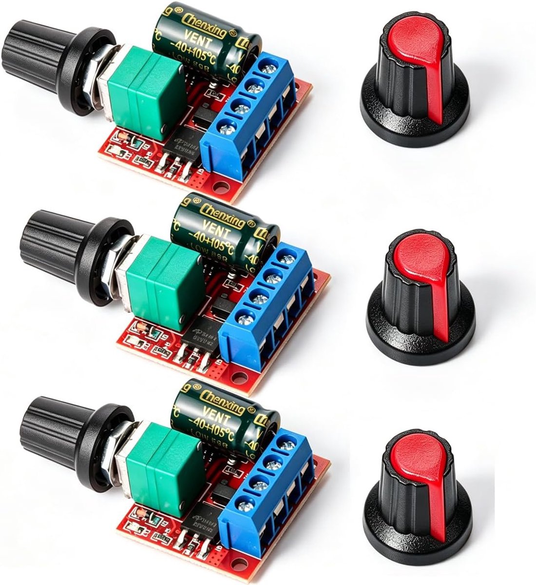 Mini DC Motor PWM Snelheidsregelaar - 3 stuks - 5V-35V 5A - Variabele Voltage Regulator - Met LED Indicator